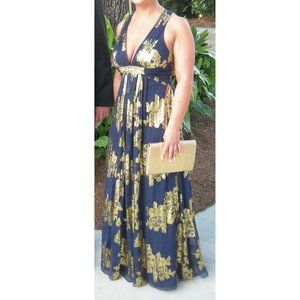 Xscape Navy and Gold Gown